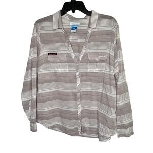 Columbia PFG Texas A&M Lightweight Cotton Striped Button Up Shirt Size Large